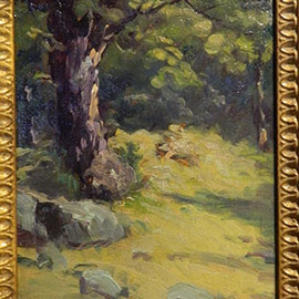 28. Arthur E. Sims, <i>Stump Pond, Coventry, RI 1932</i>, Oil on Board, 10" x 8"