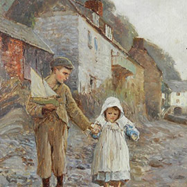5. Anna Richards Brewster (1870 – 1952), <i>Clovelly Village, England</i>, Oil on Board, 13.5" x 9"