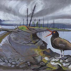 9. <i>Oystercatcher II</i>, gouache, 9"x11", unframed.