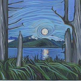 9. <i>Moonrise</i>, gouache, unframed.