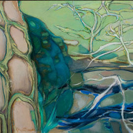 <i>Where the Sea Wall Meets the Sea, 2014, oil on linen,  36" x 50"