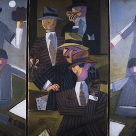 12. Robert Thornton, <i>Baseball Players Triptic</i>, Acrylic on Canvas 54" x 109"