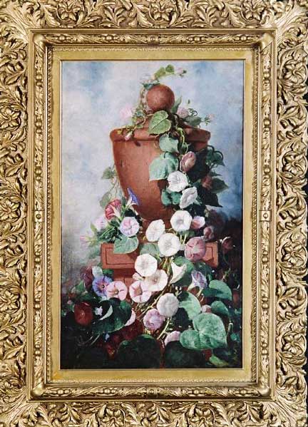 2. FREDERICK S. BATCHELLER (1837 - 1889), "Morning Glories and Urn", Oil on Canvas 42" x 30"