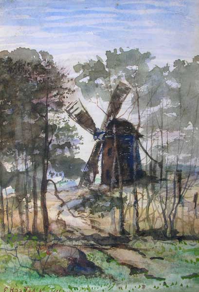3. ELIJAH BAXTER (1849 - 1939), “Windmill”, Watercolor 8” x 6”