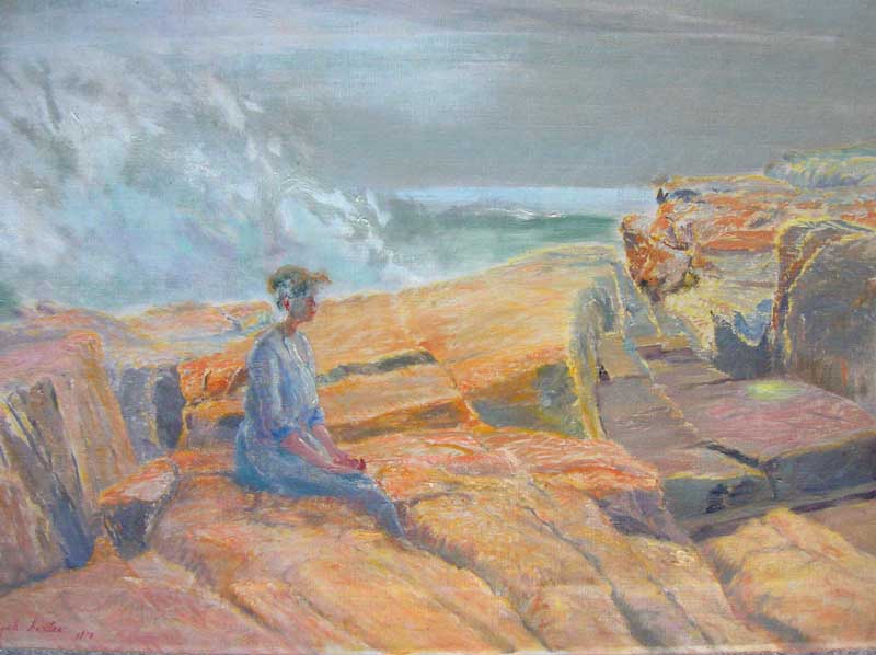 3E.ELIJAH BAXTER (1849 - 1939), “Newport Rocks”, Oil on Canvas 16” x 24”