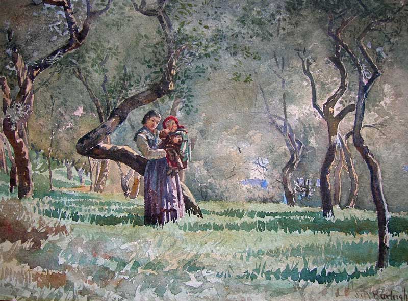 4.S.R. BURLEIGH (1853 - 1931), “Woman and Child”, Watercolor 11” x 14”