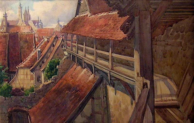 7A. FRANK MATHEWSON (1861 - 1941), Rothenberg, Germany 1906, Watercolor 14” x 21”