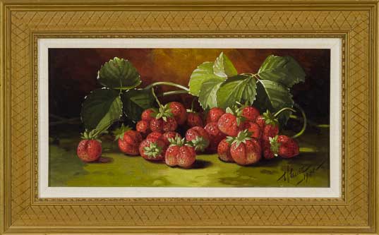 8. EDWARD CHALMERS LEAVITT (1842 - 1904), "Strawberries", Oil on Canvas 13" x 20 1/2"