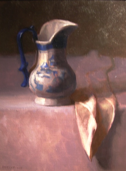 16. Vessel and White Cloth, Oil on Canvas, 18" x 14"