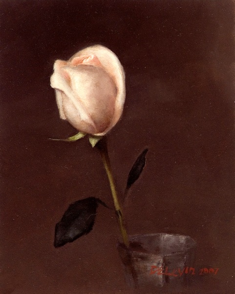 5.One Pink Rose, Oil on Panel, 10" x 8"
