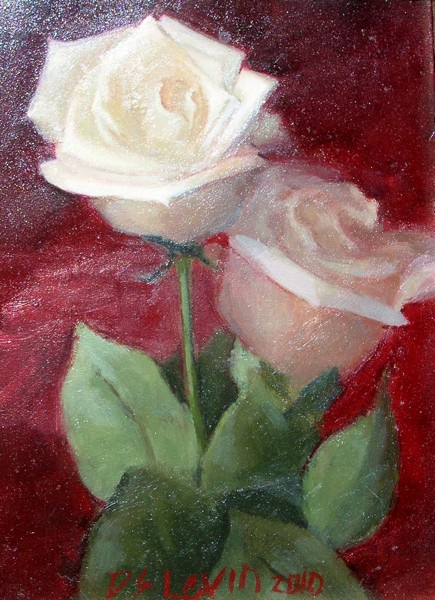 6.Two Roses, Oil on Panel, 7" x 5"
