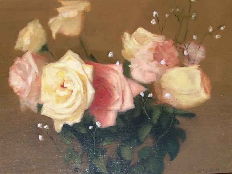 7. Roses with Baby’s Breath, Oil on Canvas, 12" x 16"