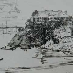 William H. Drury (1888 – 1960), Beacon Rock, Newport RI, 1941, Etching 8" x 10", $400. unframed