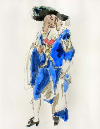11. Blue Musketeer, Watercolor, 12" x 10"