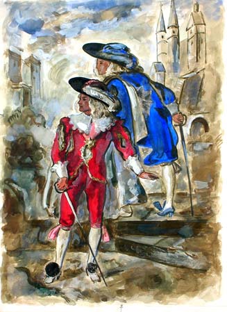 12. Two Musketeers, Watercolor, 14" x 10"