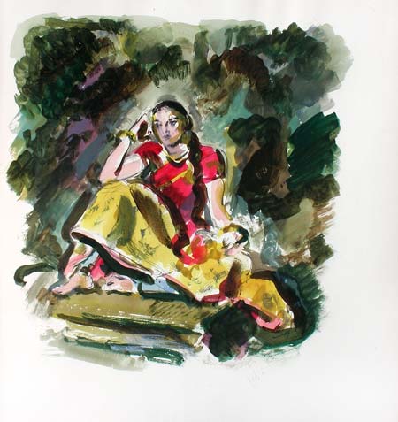 13. Female Gypsy, Watercolor, 14" x 11"