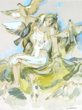 16. Venus and her Doves, Watercolor, 14" X 11"