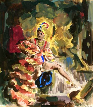 4. Dancer with Feather, Watercolor, 11" x 9"