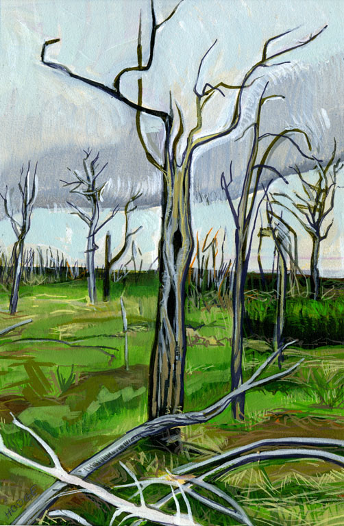 Fire Trees 1, 2012, Gouache/paper, 7x5