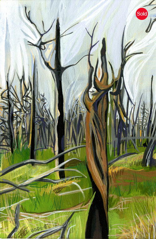 Fire Trees  3, 2012, Gouache/paper, 7x5