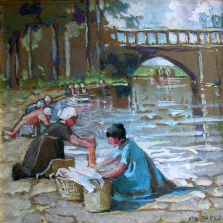 12. Emily Parker (Nordell) 1876 - 1956, Watercolor 6" x 6", Wash Day