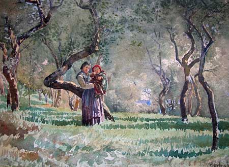 5. Sydney Burleigh (1853 - 1931), Watercolor 11" x 14", Woman and Child