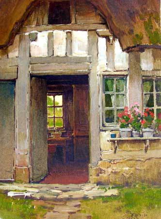 6. H. Anthony Dyer (1872 - 1943), Watercolor10.5" x 14.5", Thatch Roof House
