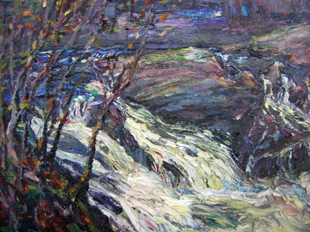 13. Rushing River with Waterfall, Oil on Canvas 10 1/2" x 8 1/2"