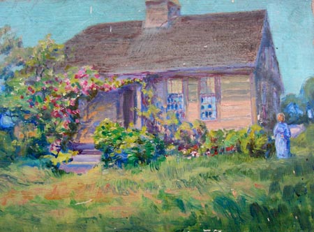 6. Strolling by the Cottage, Oil on Board 6" x 9"