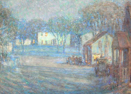 9. New England Village, Moonlight, Oil on Canvas 16" x 20"
