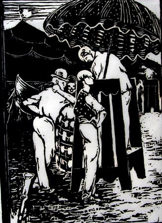 3. Circus Fans, Woodcut 11.87" x 8.5"