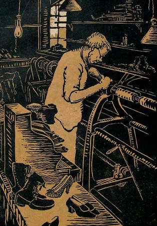 4. Cobbler, Black and White Woodblock 11.7" x 8.25"