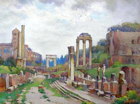 8. Looking Across the Roman Ruins, Watercolor 10" x 13"