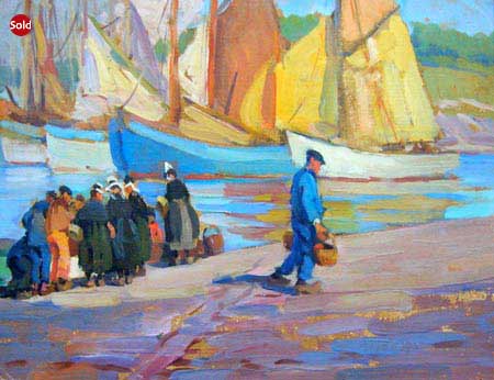 15. Ships at Shore Brittany, Oil on Board 10" x 13"