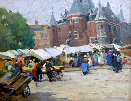 22. Woman in Front of Fruit, Oil on Board 8" x 10"